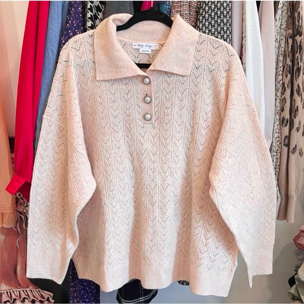 Light Pink & Cream Collared Sweater